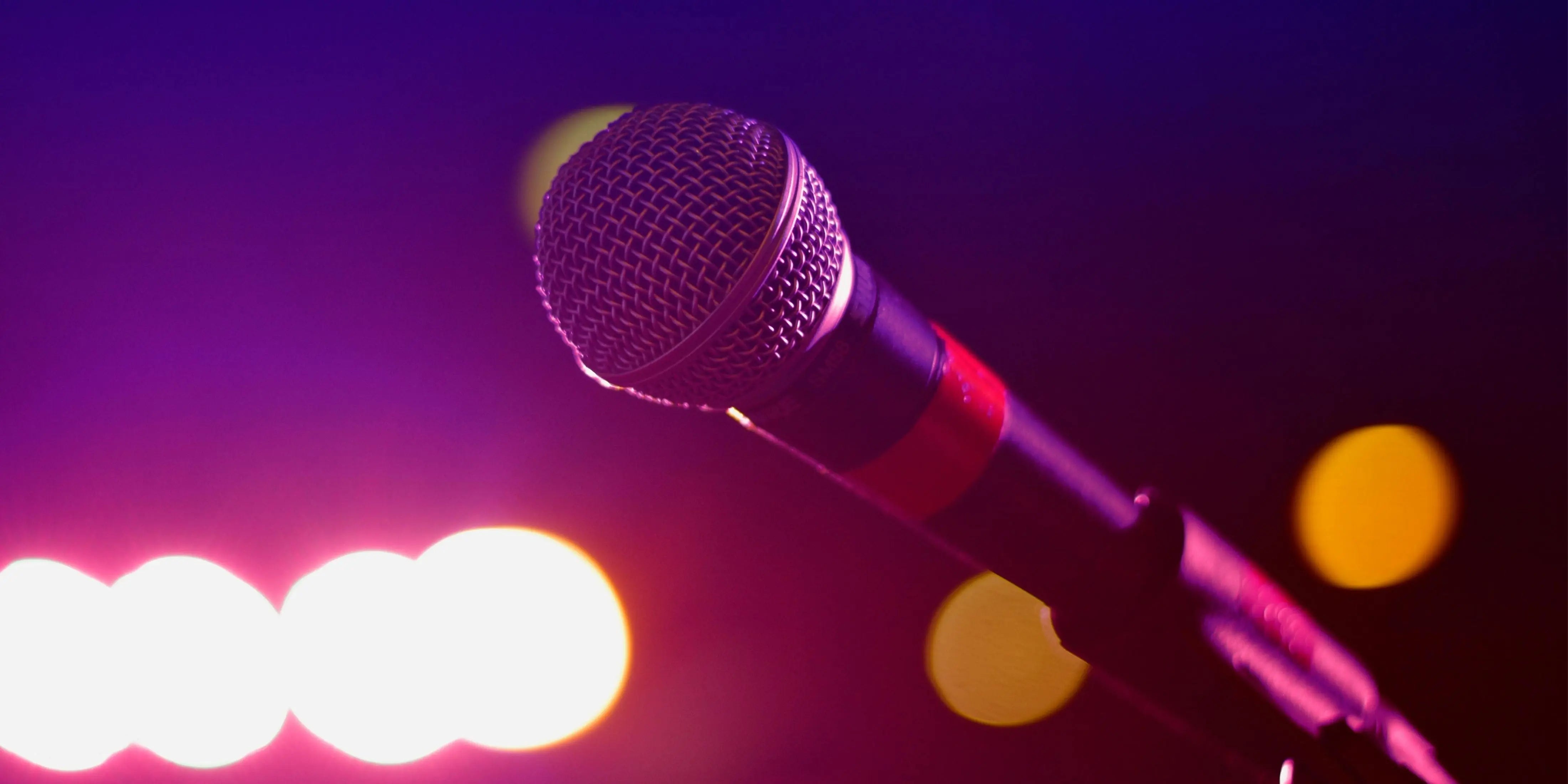 A microphone is placed on stage.