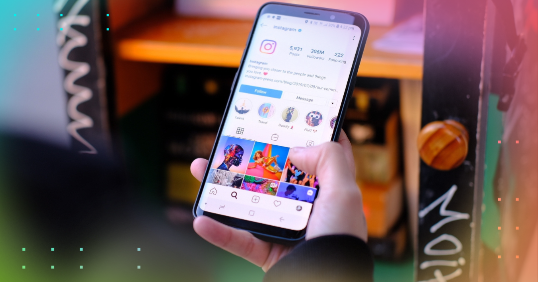 Phone in hand with opened instagram and showing music marketing hooks