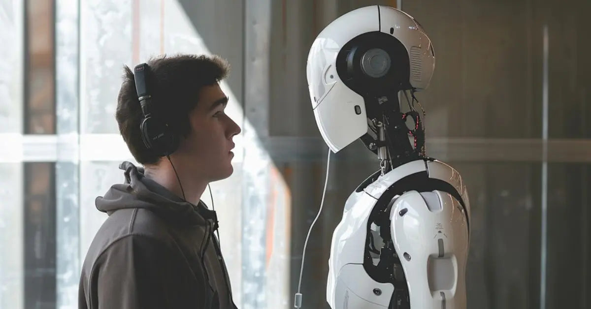 Man and a robot listening the music